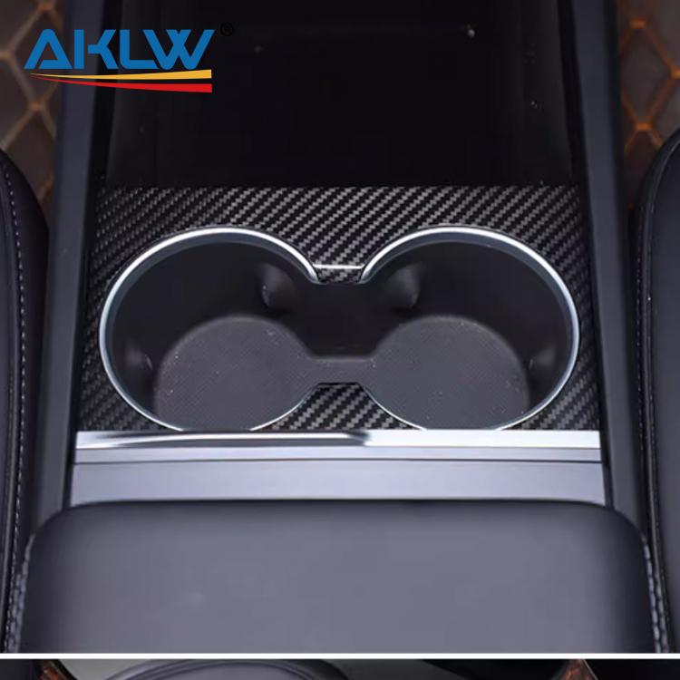 For 2023 Tesla Model 3 Real Carbon Fiber Car Interior Accessories Central Control Cup Holder Decorative Panel Cover