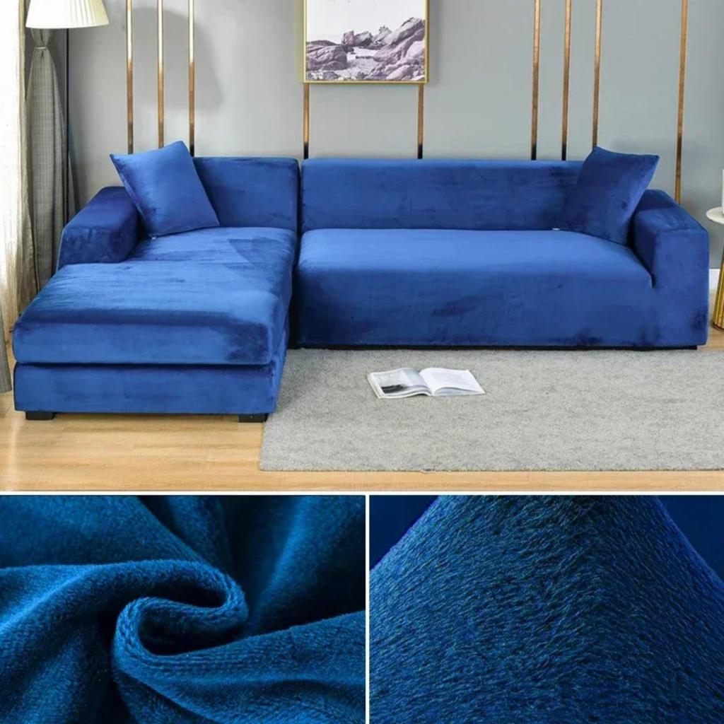 Solid Color Velvet Sofa Cover Elastic Thick L Shaped Corner Sofa Cover For Living Room Stretch Cover For 1/2/3/4 Seat Sofa Couch Armchair