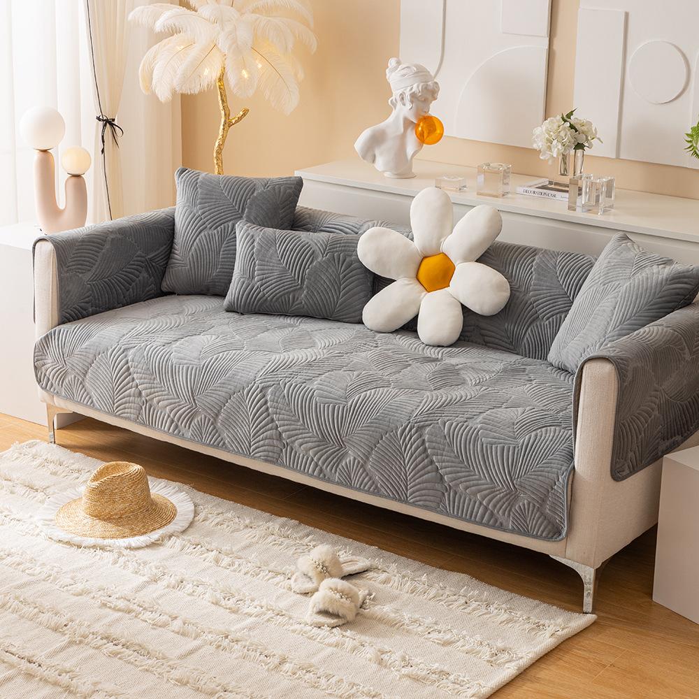 Milk Velvet Plantain Leaf Sofa Cushion, Simple And Non-Slip Nordic Crystal Velvet Seat Cushion, Cover Cover, Universal Backrest Towel For All Seasons