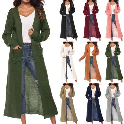 Women's Fashion Casual Long Buttonless Solid Color Sweater Cardigan Jacket