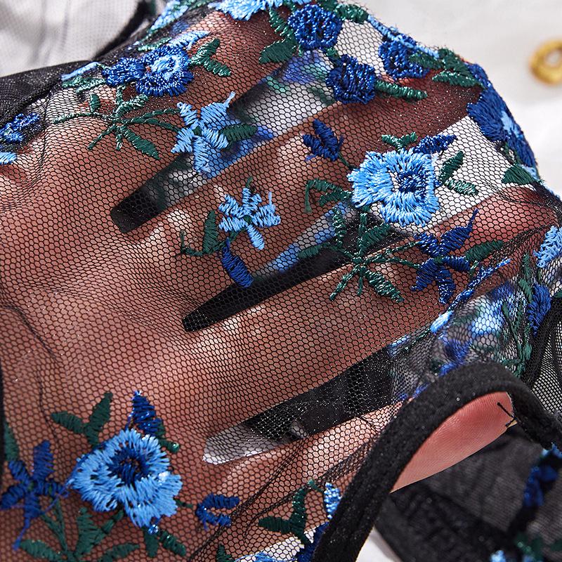 Flirtatious Blue Mesh Embroidered Lace Bra: Sexy, Breathable, Thin Style