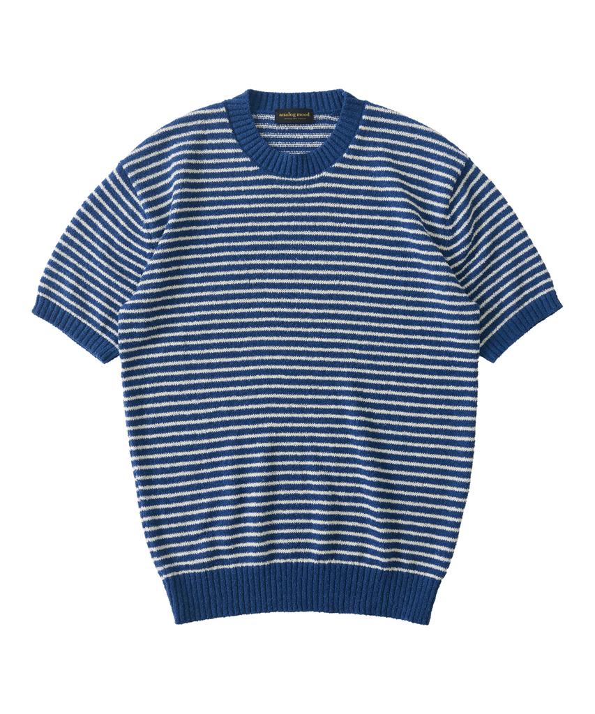 ANALOG MOOD Marine Stripe Round Short Sleeve Knit (Blue)