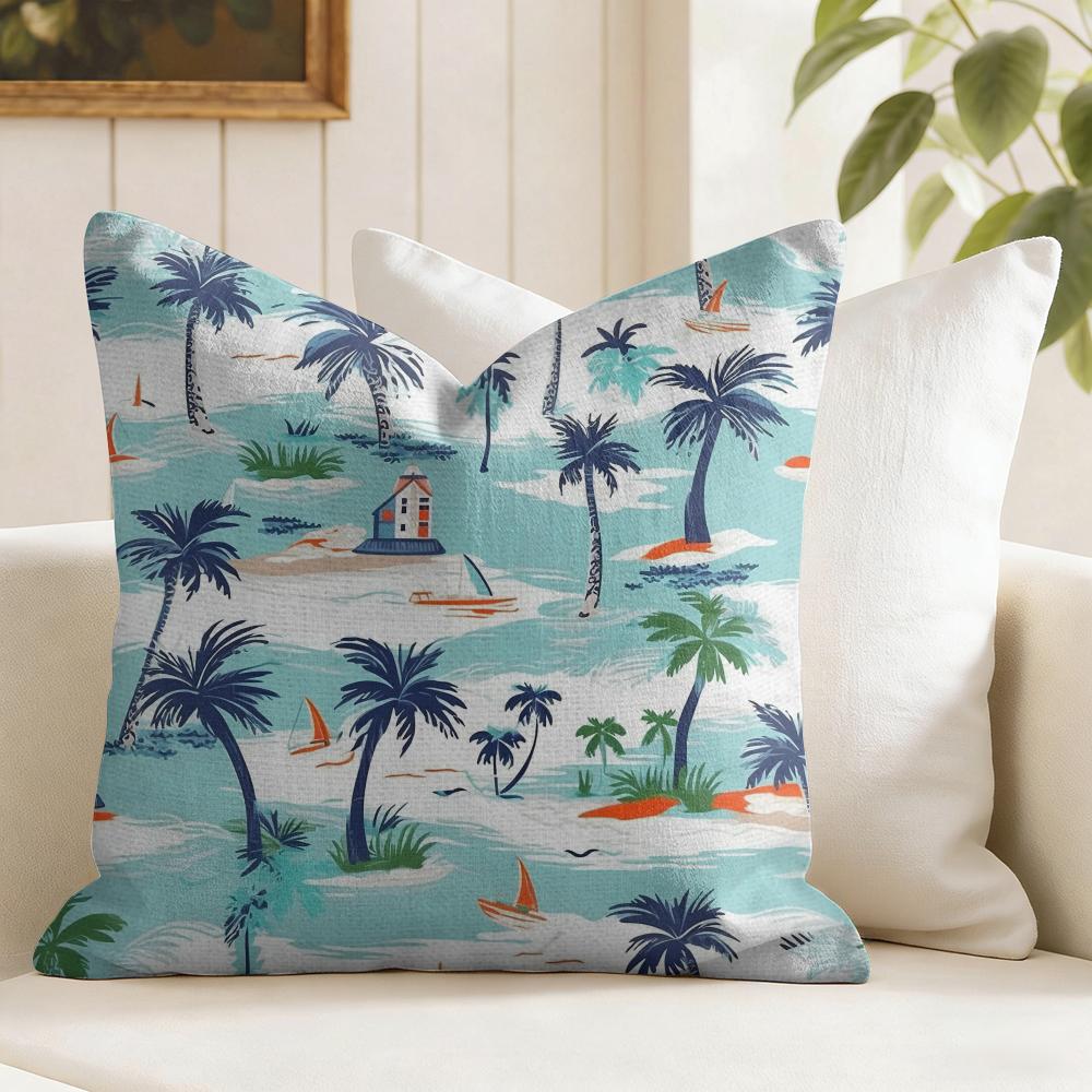 Plam Trees Flowers Cushion Cover Summer Linen Pillow Case Organic Fabric Cushion Cover DoubleSided Print Sofa Home Decor