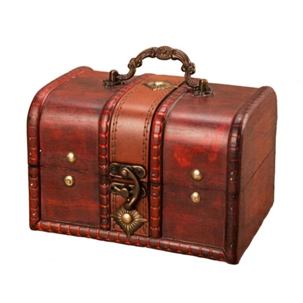 Vintage Treasure Chest Wooden Jewelry Box Antique Jewelry Storage Box  Room Props