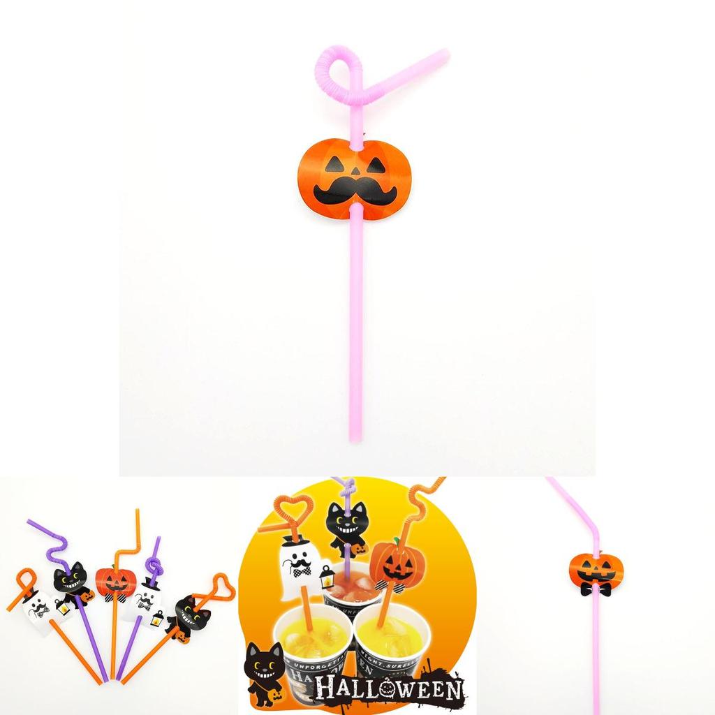 Halloween Fun Bendable Plastic Straws With Cute Pumpkin And Vampire Designs Pack Of 20 For Party Use