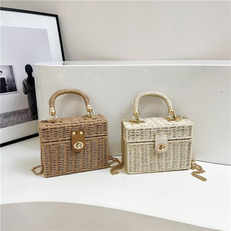 Woven Straw Bags Women's Handbags Bohemian Chic Multi-functional Handbag for A Beach Chain Crosshody Shoulder Bag