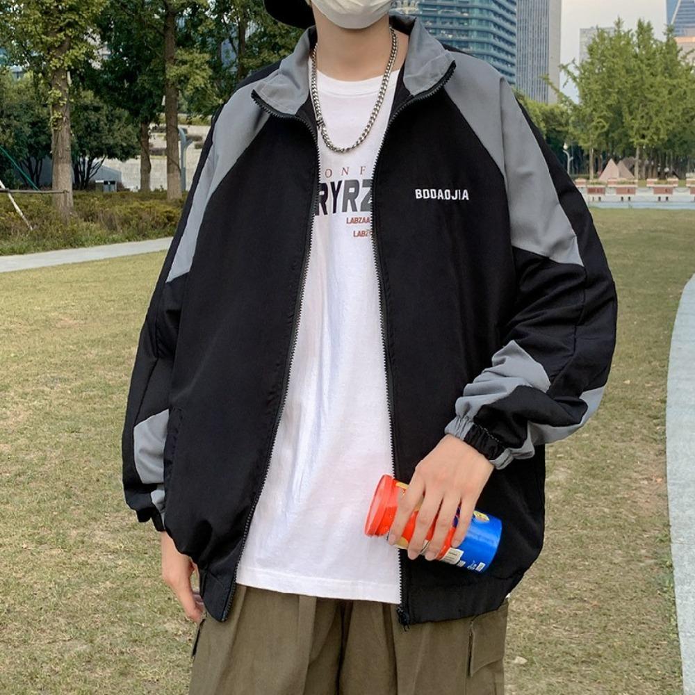 

Уличная одежда Куртки для колледжа Женские ветровки в стиле пэчворк Пальто Повседневные куртки в стиле хип-хоп Для мужчин На открытом воздухе M чёрный