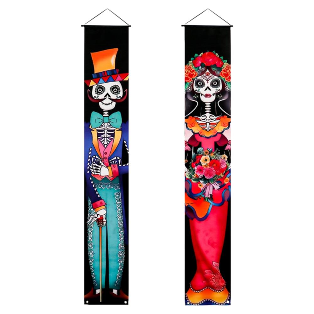 1 Pair Mexican Day of The Dead Decoration Outdoor Mexican Halloween Banner Porch Sign DIY Party Skull Welcome Hanging Door Decor
