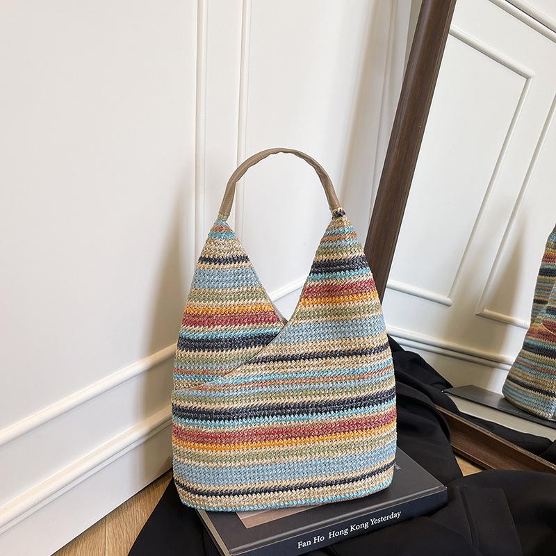 New Fashion Casual Bag Large Capacity Shoulder Bag Women's Handbag Woven Bag Striped Bag Tote Bag