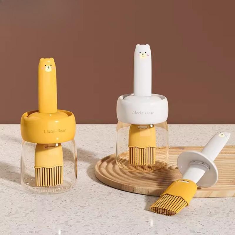 Household Oil BrushHigh-temperature Resistant One-piece Glass Oil BottleBarbecue Baking Kitchen Oil Brush Silicone Brush