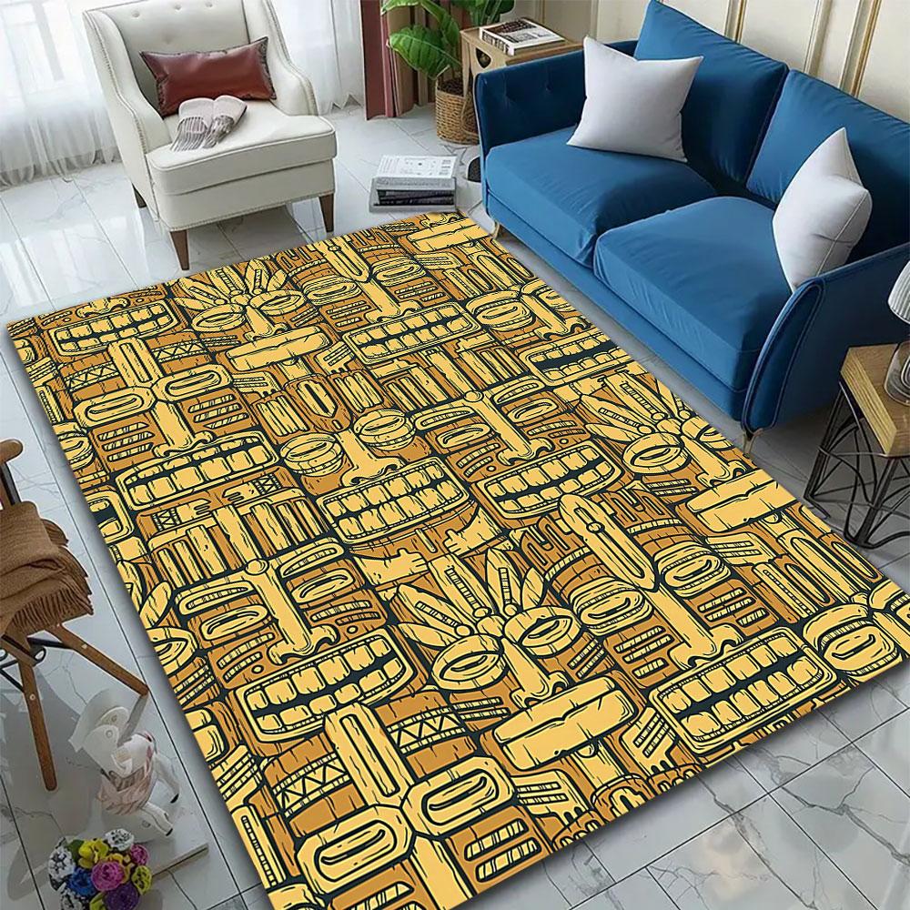 Tribal Tiki Mask Pattern Rug Design Patterned carpet, suitable as a non slip play mat for the living room and bedroom sofa