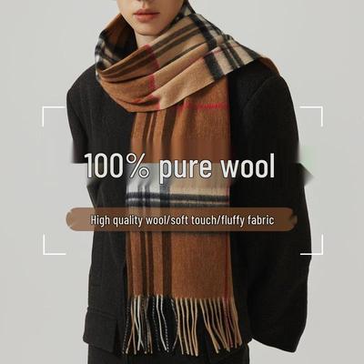 Elegant Korean Style Plaid Wool Scarf - Unisex, Luxurious and Warm Shawl