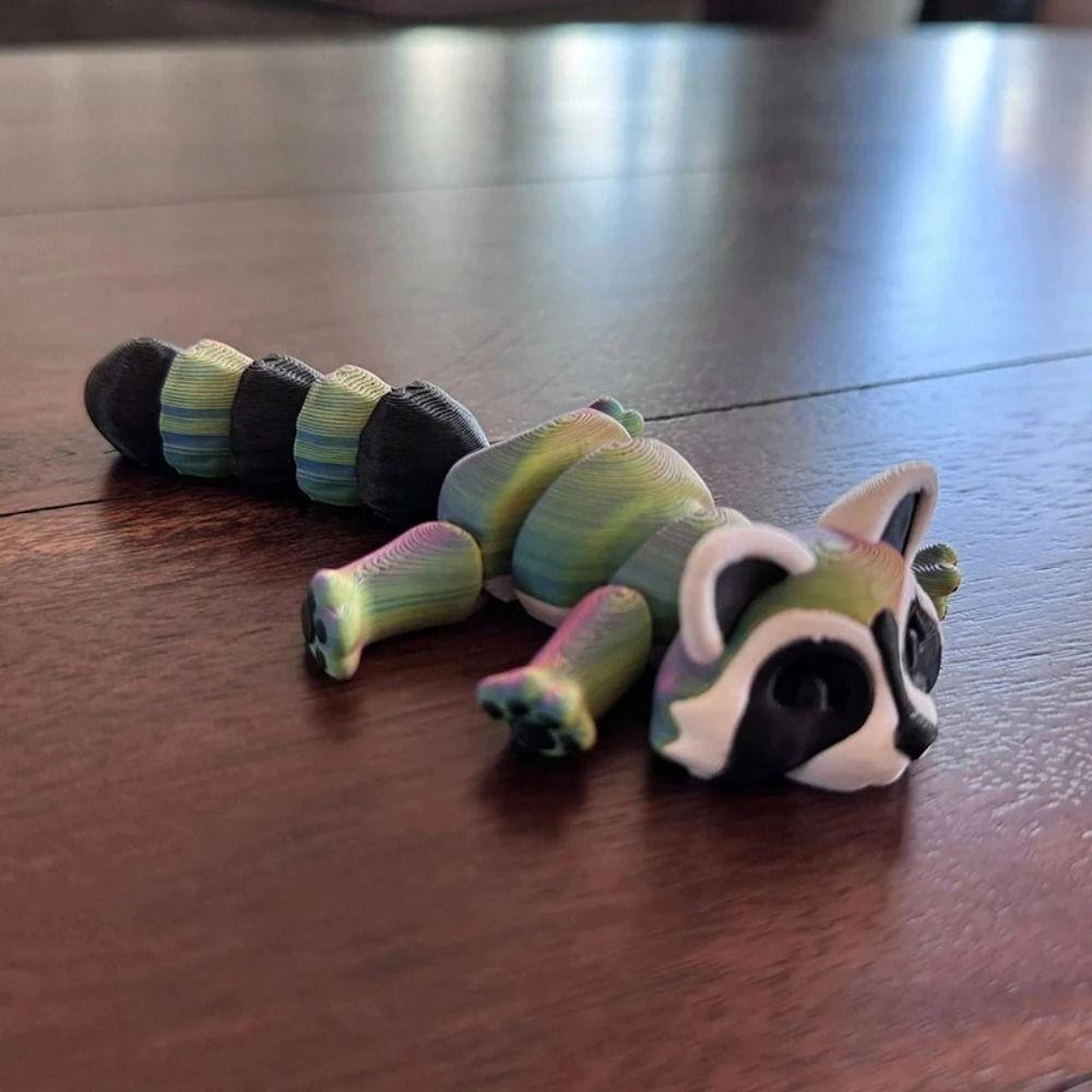 New Plastics 3D Printed Cartoon Flexible Raccoons Animals Figures Multi-joint Model Ornament Gift