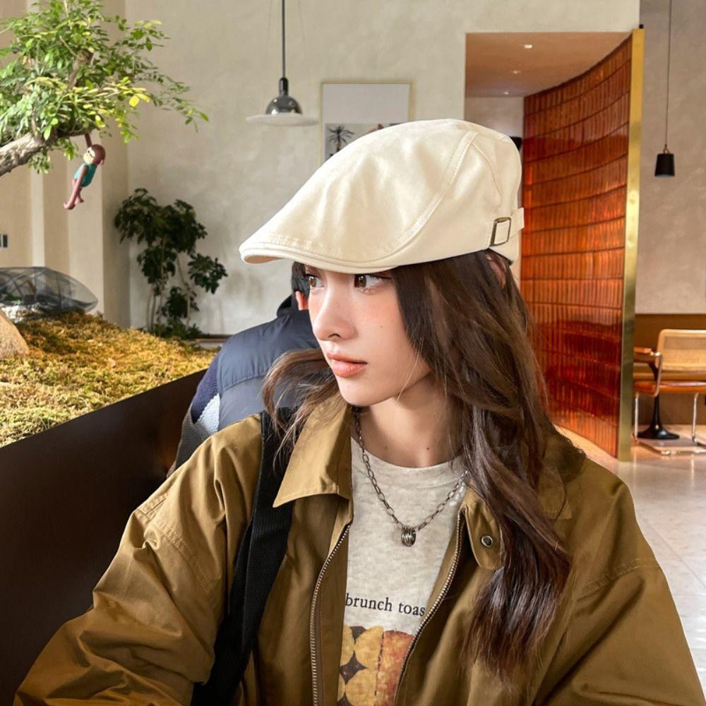 Korean Style Berets Hat Solid Color Peaked Cap Sweet Octagonal Hat Ladies