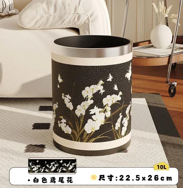 Antique Style Leather Trash Can High Quality Wastebasket Home Living Room Bedroom Trash Bin Wastebasket Home Accessories