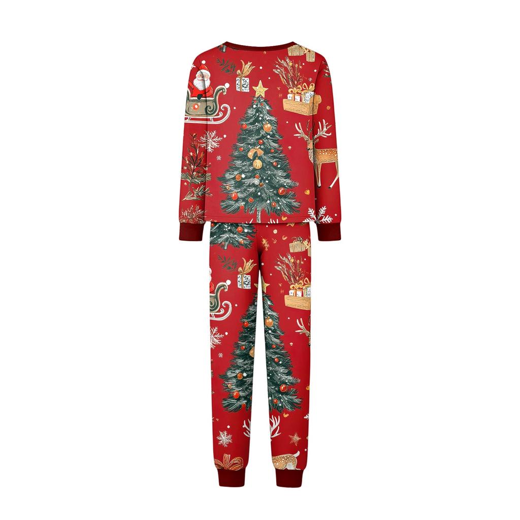 Christmas Print Family Matching Pajama Set Long Sleeve Round Neck Sleepwear for Parent and Kid