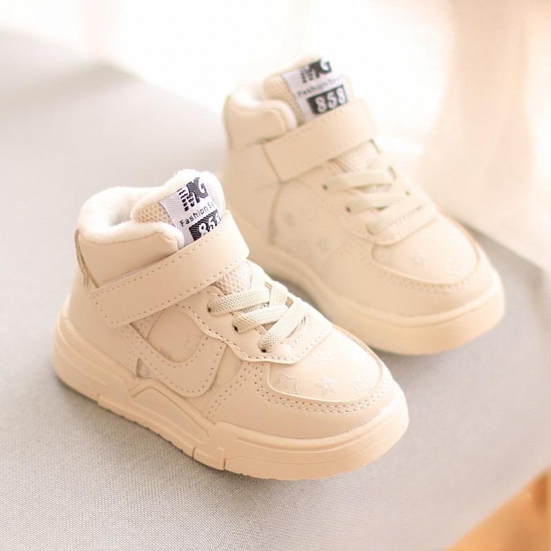 Fashion Retro High-top Children's Sports Shoes Thin Velvet Winter Casual Soft-soled Toddler Shoes Little White Shoes