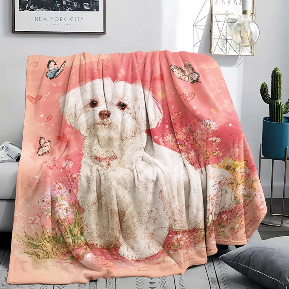 

Pink Maltese,pattern Flannel Blanket, High quality Comfortable for All Seasons, Home Decor, Warmth and Comfort, Perfect for Gifts. 80cm x 120cm