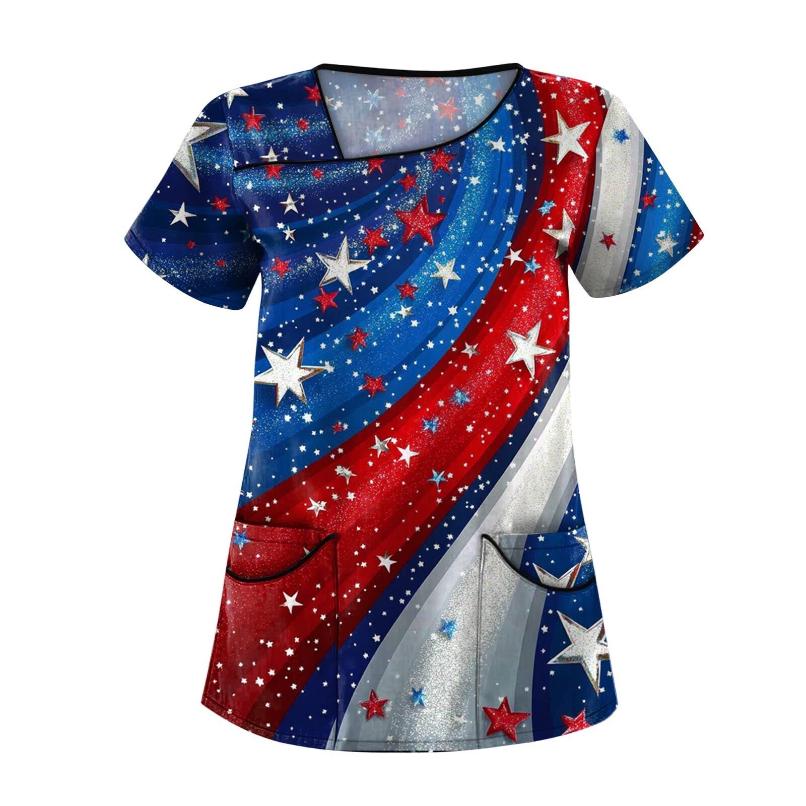 

Женская модная рабочая одежда с короткими рукавами с принтом и верхом с двойными карманами M