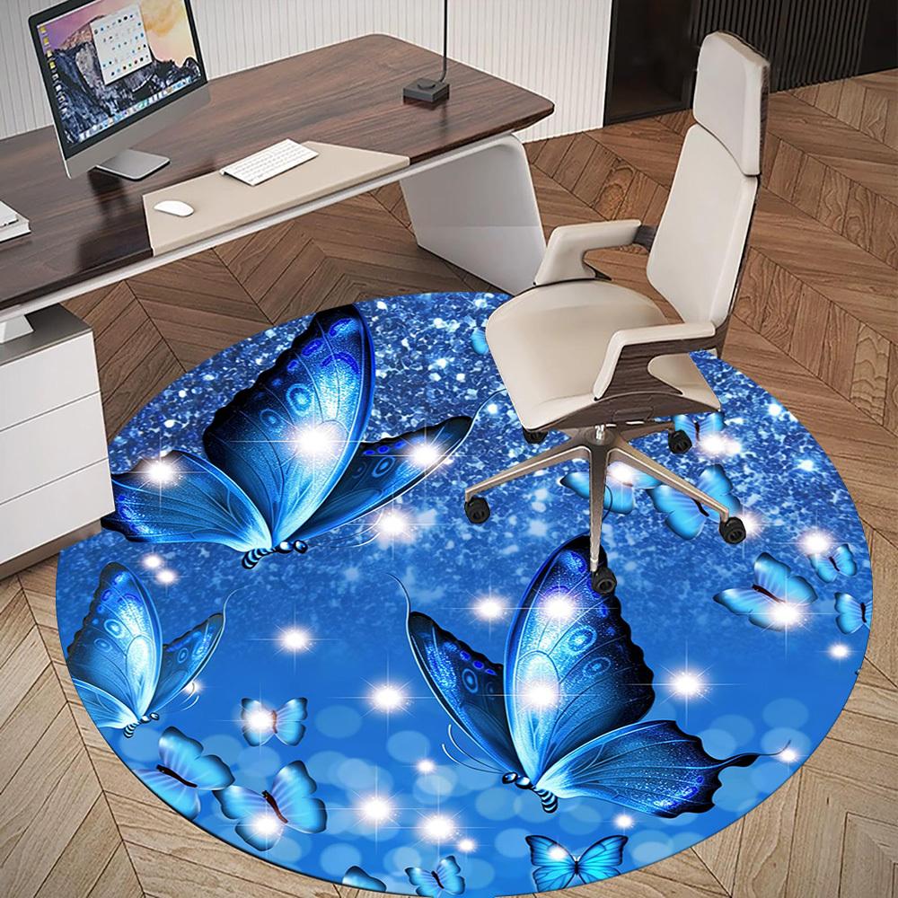 1pc Blue Butterflies Round Chair mat office Area Rug - Non-Slip, Floor Mat for Office, Bedroom, and Indoor Decor p127275