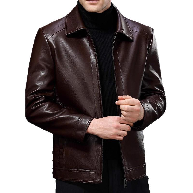 Men's Genuine Leather Sheepskin Jacket for Middle-Aged/Elderly - Spring/Autumn Wear