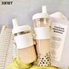 500/850ml Water Bottles Straw Plastic Cup Milk Juice Cup with Lid Leather Case Bubble Tea Coffee Cups Large Capacity Drinkware