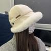 Wide Brim Plus Velvet Panama Hat Warm Winter Fisherman Hat Kawaii Fluffy Fur Bucket Hat  Riding