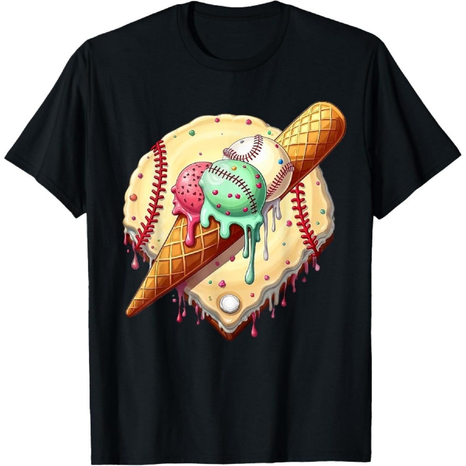 

Baseball Ice Cream Dripping Funny Baseball Men Kids Boys T-Shirt S