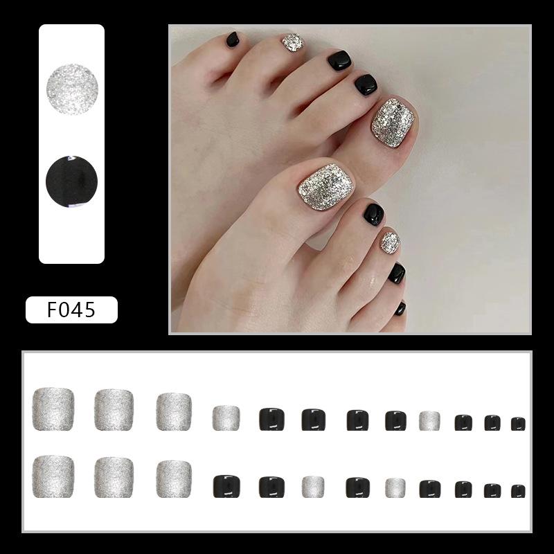 Chic French Diamond Flash Toenail Art: Sweet & Cool Fake Nails for Feet