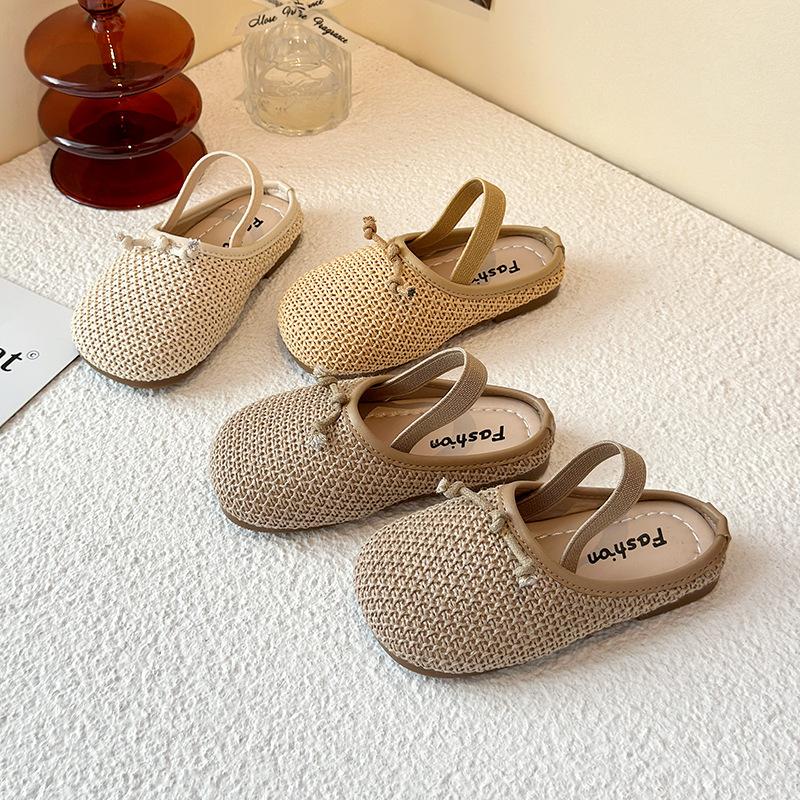 Sandalias Tejidas de Verano para Niños Zapatos de Princesa con Lazo para Niñas Versátiles de Doble Uso Chanclas Frescas Elegantes Ligeras Cómodas Zapatos para Niños