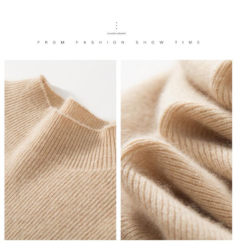 Women's Soft Cashmere Half-High Neck Knitwear - Cozy, Commuting, Daily Wear, Perfect for Layering.