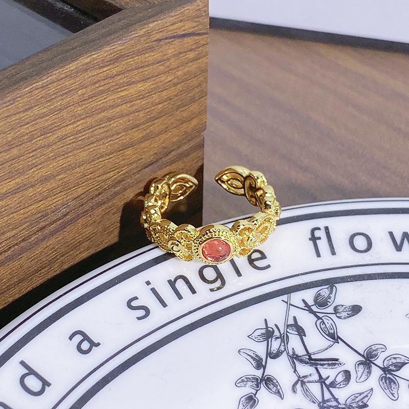 Diamond-Set Medieval Flower Opening Ring Niche Design Temperament Retro Light Luxury Exquisite High-End Ring