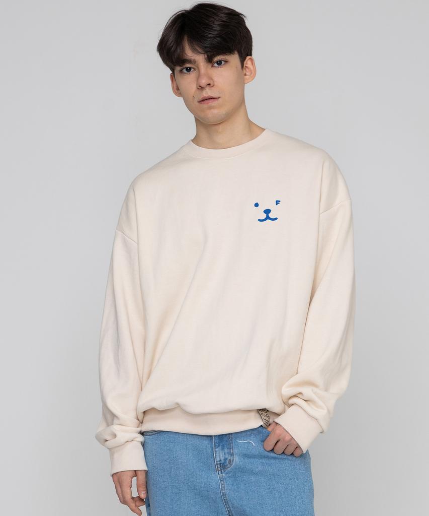 GRAVER [Unisex] Puppy Face Small Drawing Smile Sweatshirt_Cream/Blue Logo