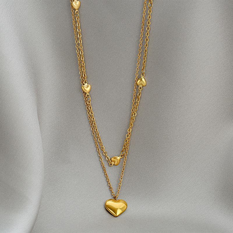 316L Stainless Steel New Fashion Fine  2 Layer Lovers Many Love Heart Charms Chain Choker Necklaces & Pendants For Women