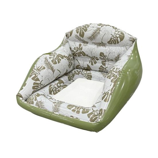 Inflatable Pool Lounge Chair with Cup Holder, Tropical Leaf Print Blow-up Water Sofa Float for Adults, Swimming Pool Party Beach Lake