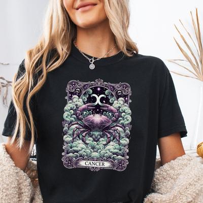 Cancer Zodiac Comfort Colors Shirt, July Birthday Gift, Retro Style Horoscope Shirt, Cancer Sign Astrology Vintage Tee, Astrology Clothing