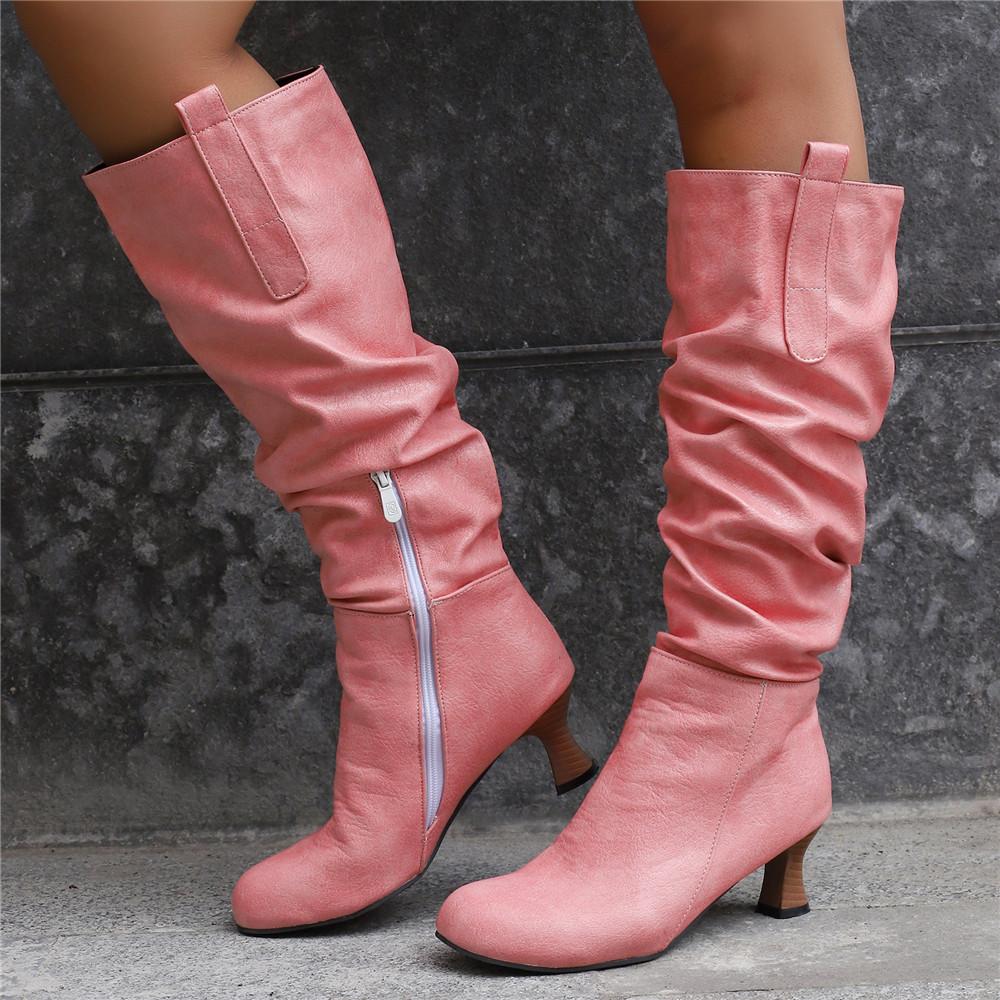 Модні Сексуальні Жіночі Плісовані Ботфорти Високі до Коліна Гострий Носок Підбори-Шпильки Застібка-Блискавка Жіночі Високі Чоботи Жіноче Взуття 34-50 Осінь Зима