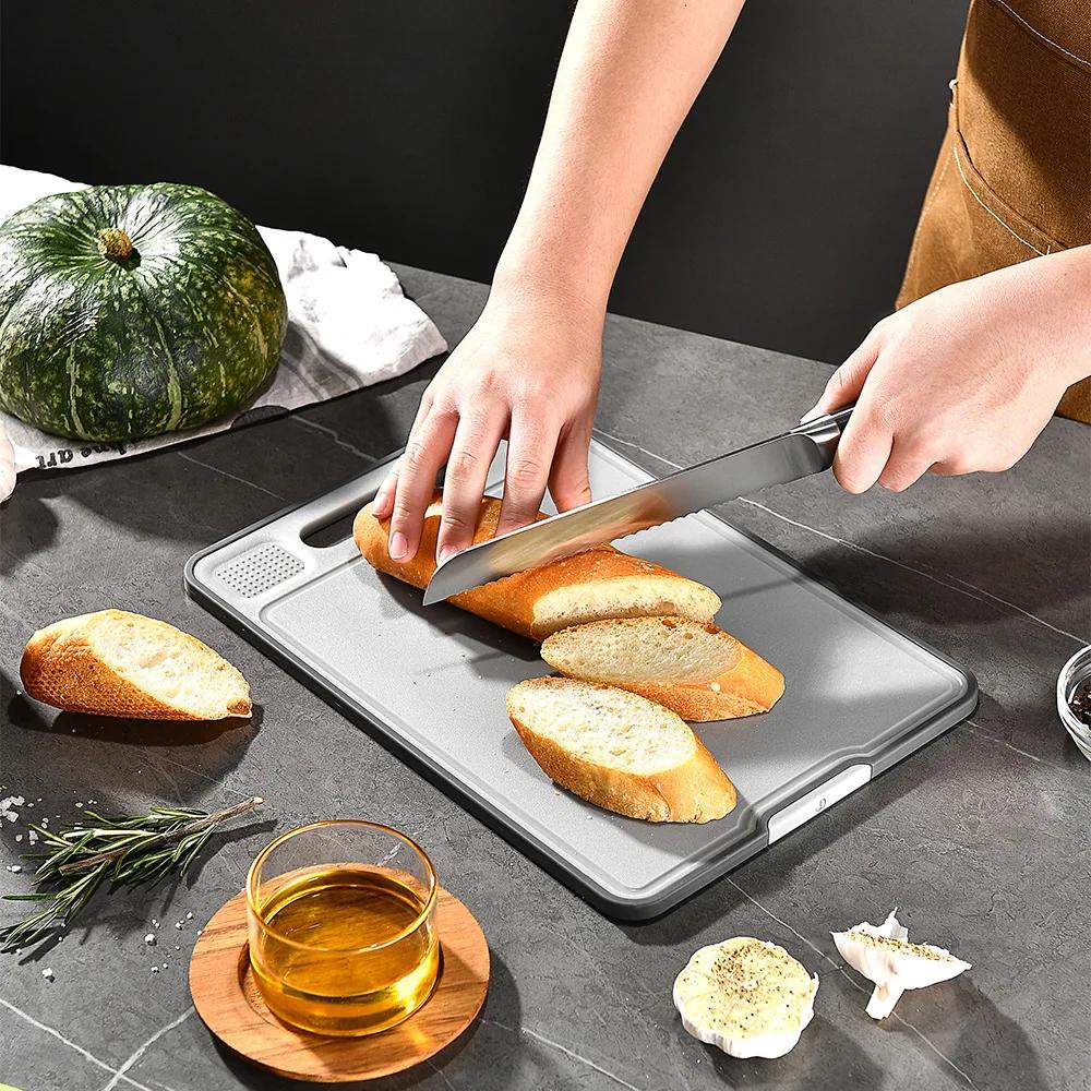Foldable Double-Sided Thawing Cutting Board 4-in-1 Aluminum Alloy Chopping Board with Knife Sharpener and Garlic Grinder