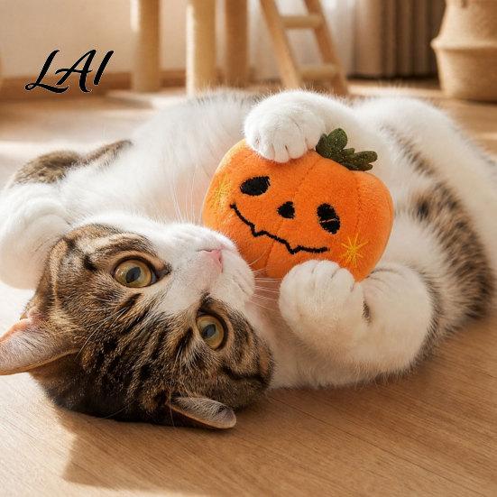 Plush Cat Toy Halloween Theme Toy Soft Ghost Bat Pumpkin Cute Stuffed Chew for Indoor Cats Boredom Relief Holiday Pet Photography Props