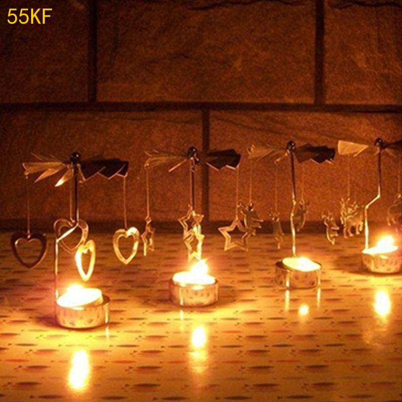 55KF Rotating Holder Rotary Tealight Holder Christmas Table Decoration Windmill Revolving Candlestick for Wedding Gift