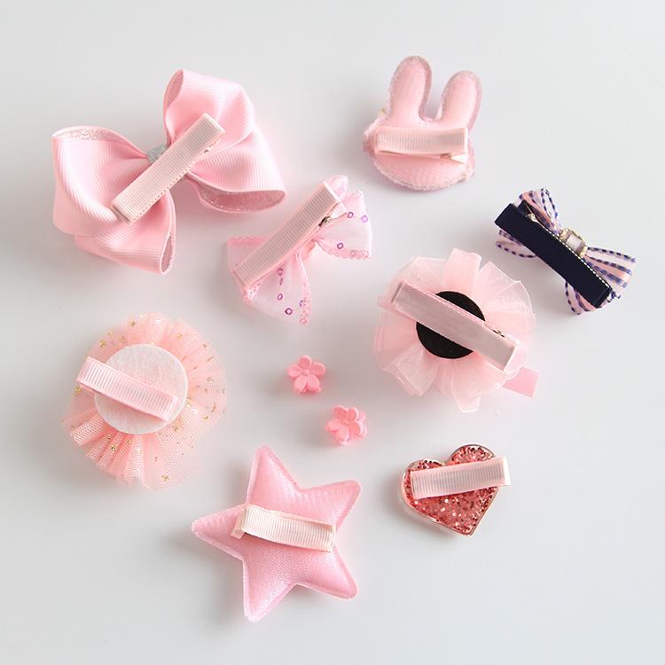 10PCS/Set Cloth Art Hair Ties Hair Clips Headband Girls Kids Hair Accessories Gift Box HairPin Set Baby Cartoon Headwear