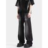 JYL Men's Straight Jeans Vintage Black Washed Whisker High-Street Denim Pants