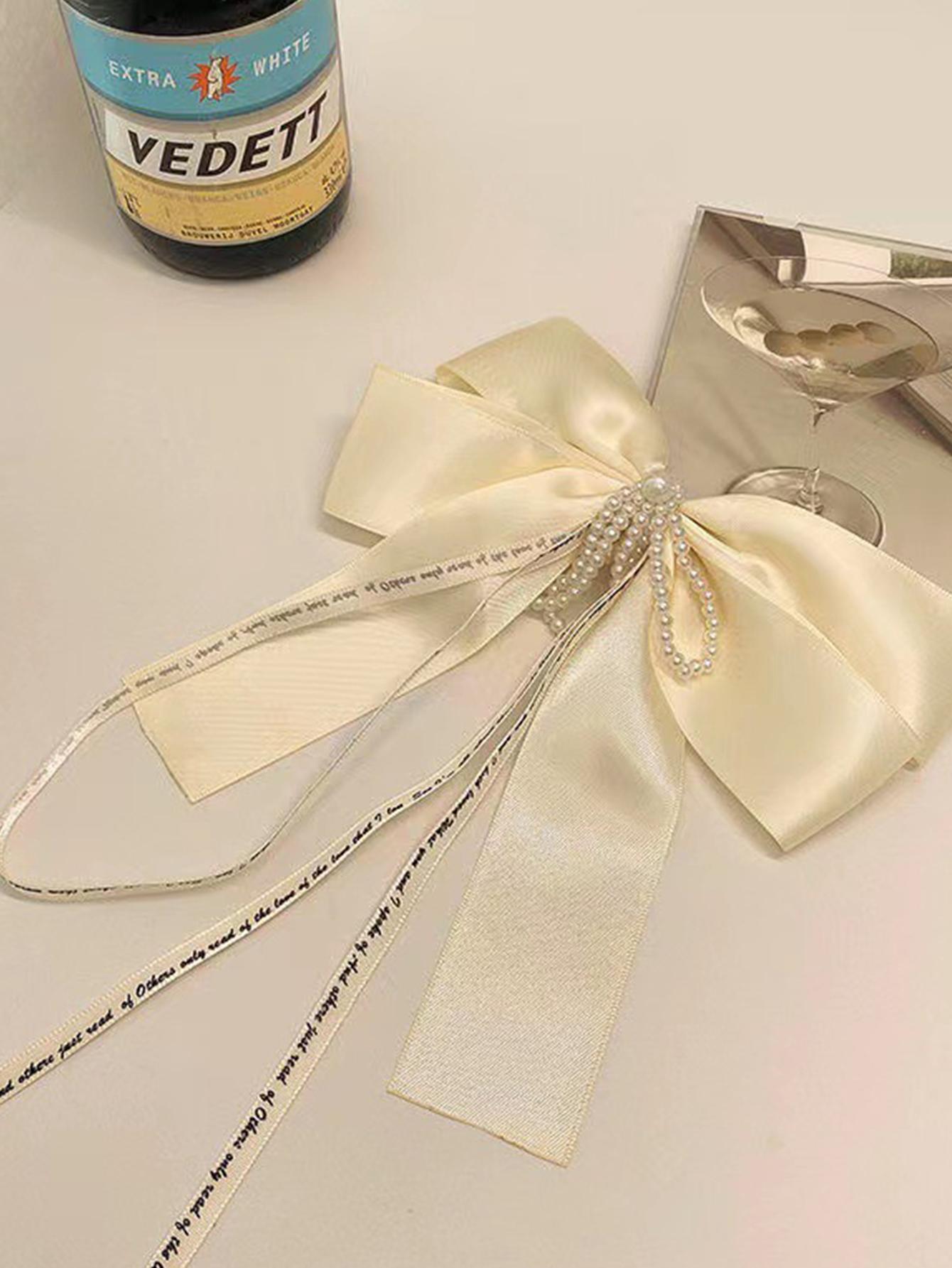 

1 шт. Модные белые жемчужные цепочки, заколки-банты с лентами для женщин, девочек, аксессуары для волос для вечеринок