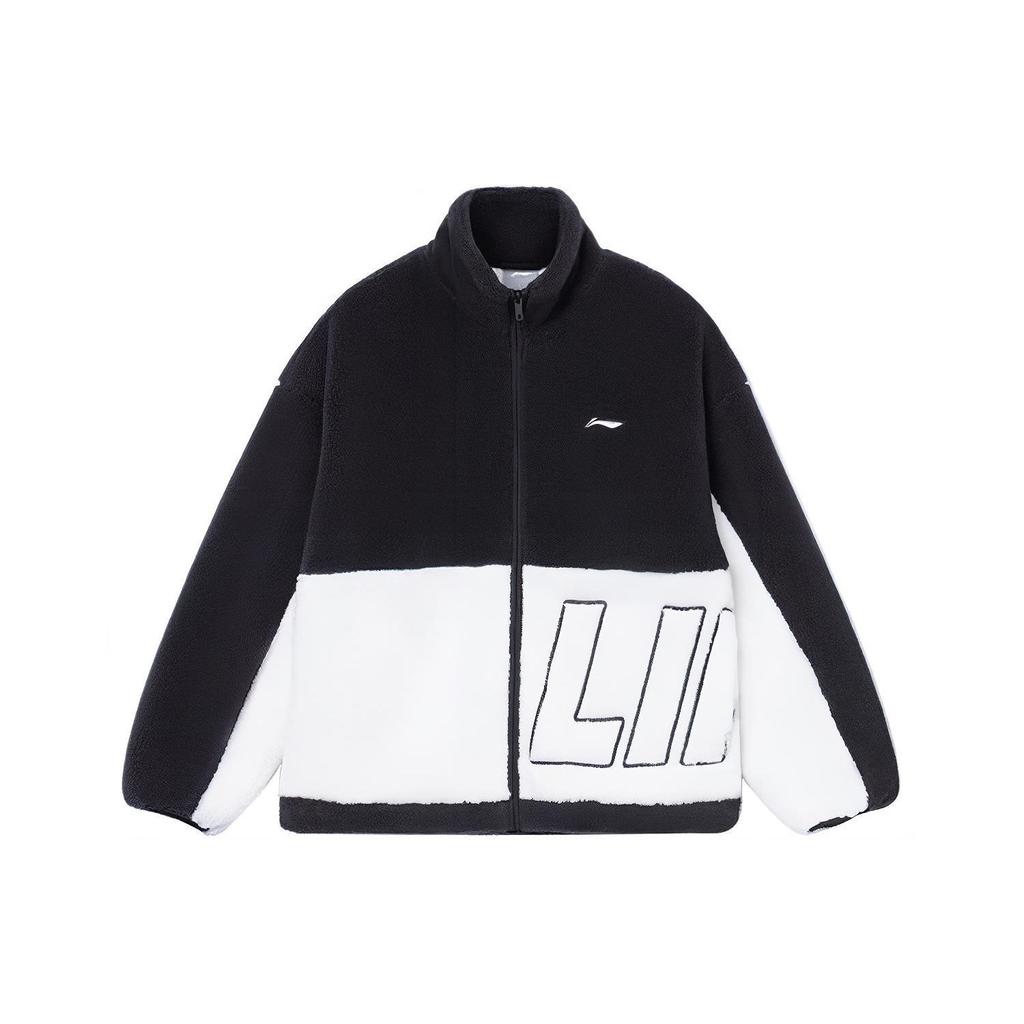 Li-Ning Sports Fashion Series Large Logo Color Block Sherpa Jacket Unisex Jacket Black AFDR910-1