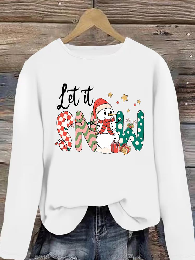 (Asian Size) Clothing T Shirt Graphic Tee Women faith peace Merry Christmas new year Print Casual Fashion Top o-neck Long Sleeve T-shirts