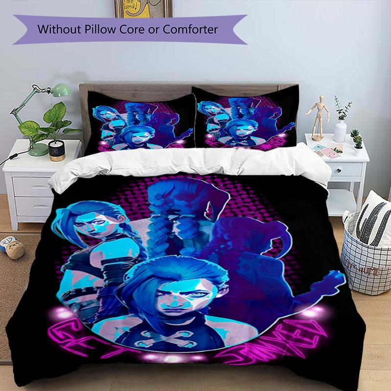3pcs Duvet Cover Set (1*Duvet Cover + 2*Pillowcase, Without Core), Jinx Print Bedding Set, Bedroom Decor, All‑Season, Birthday Gift