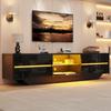 160*35*44,5cm Móvel de TV de chão, aparador baixo, 2 portas, alto brilho, luzes LED, painel de TV, adequado para TVs de 65 polegadas, preto