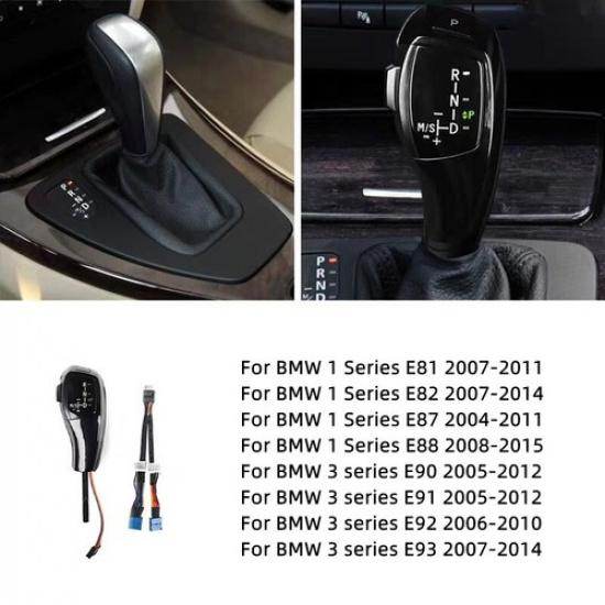 Luxury Black Silver ABS Carbon Fiber LED Gear Shift Knob Upgrade For BMW 3 E90