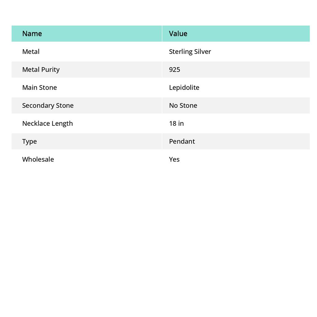 Pierre Précieuse Lépidolite Argent Sterling 925 Pendentif Bijou 2,60" E9o15