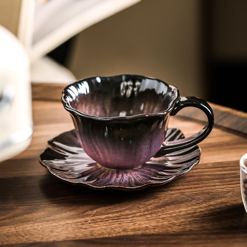 

Ретро кофейные чашки и блюдца с глазурью, меняющей цвет при обжиге, высокоценные домашние чашки для латте, изысканные нишевые кружки, подарки на день рождения для женщин 301-400ml